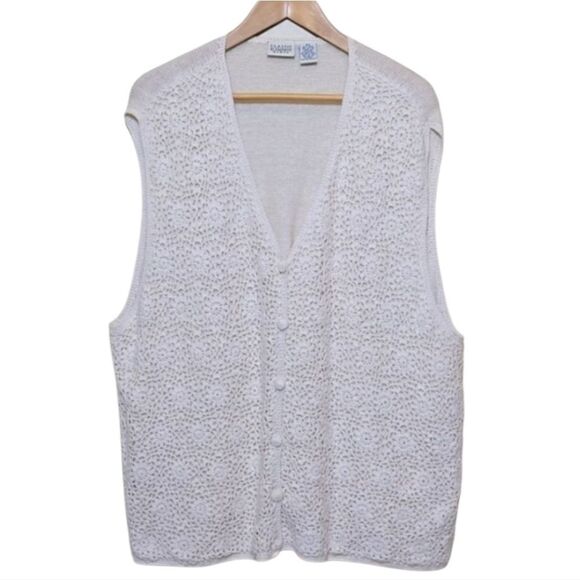 Crochet Cottagecore Grandma Floral Cardigan Sweater Vest 3X Boho Coastal Grandma - Picture 1 of 11